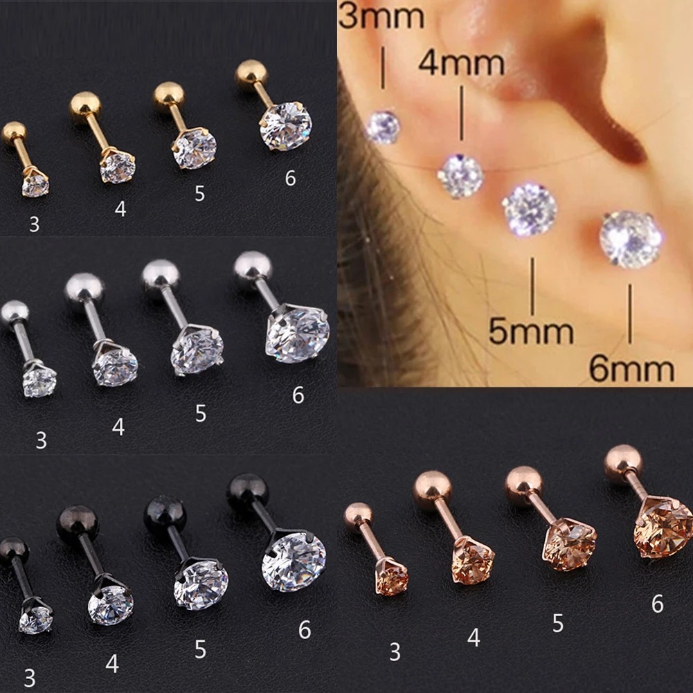 6mm Long Medical Titanium Steel Round Ball Round Screw Ear Stud Ear Bone Pin Lip Piercing Jewelry