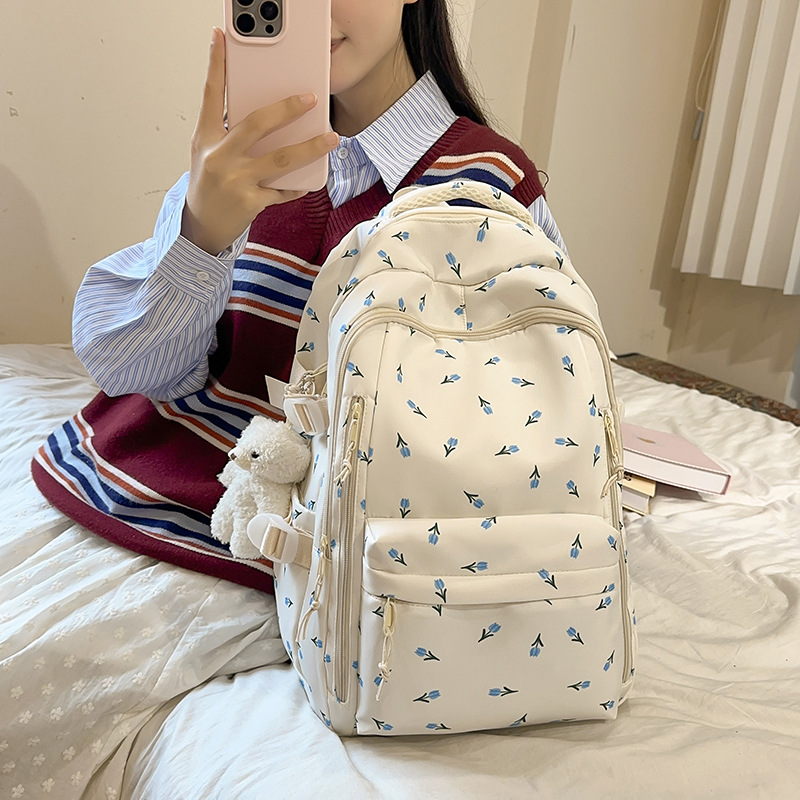 Cross-Border Children's Floral Schoolbags Junior High School Girls Primary School Students High School Students College Students Commuter Backpack Travel Backpack