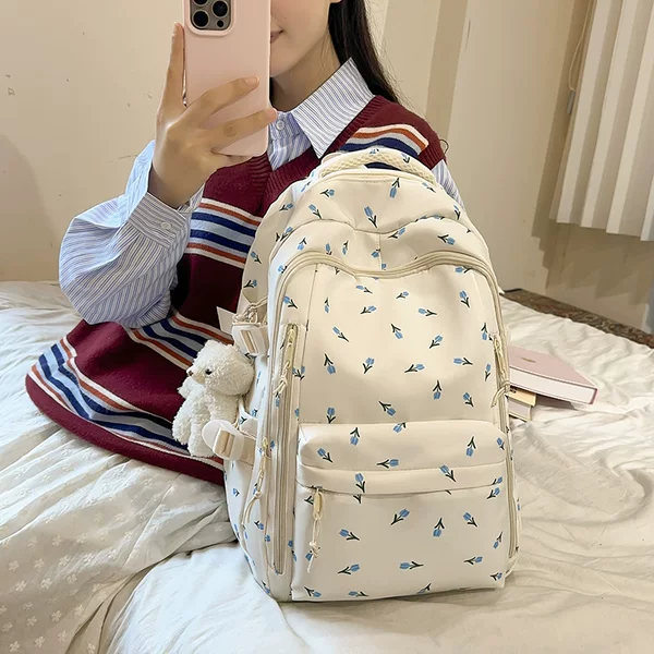 Cross-Border Children's Floral Schoolbags Junior High School Girls Primary School Students High School Students College Students Commuter Backpack Travel Backpack