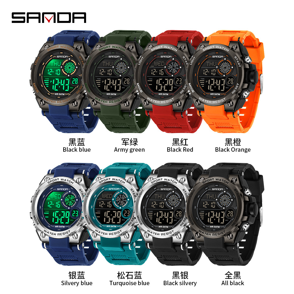 SANDA 6255 reloj estudiante multifunción cronógrafo deportivo reloj de pantalla digital electrónica impermeable de moda