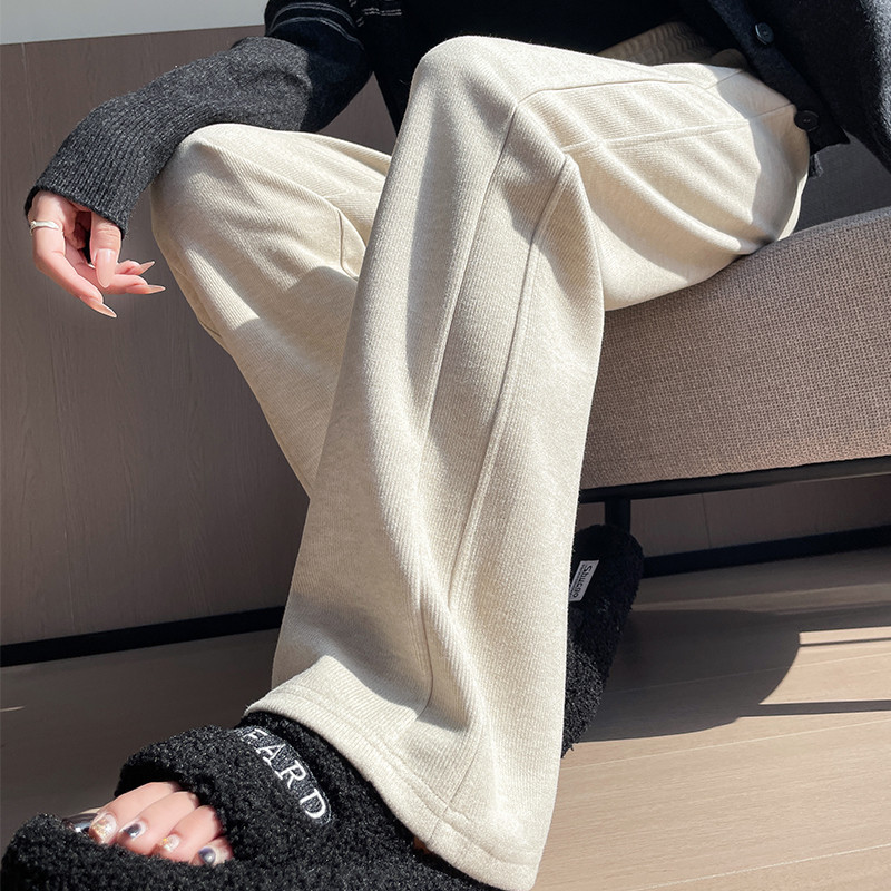 现货#燕麦色糯米裤小个子冬天裤子秋冬直筒羊绒针织裤窄版阔腿裤|undefined