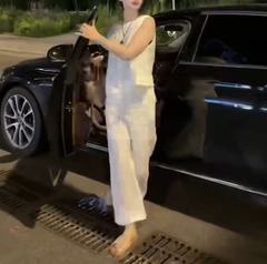 25787 新しい Daai Mei Yuan 2025 夏の新しい無地外国風年齢軽減ノースリーブルーズトップワイドレッグパンツトレンディ