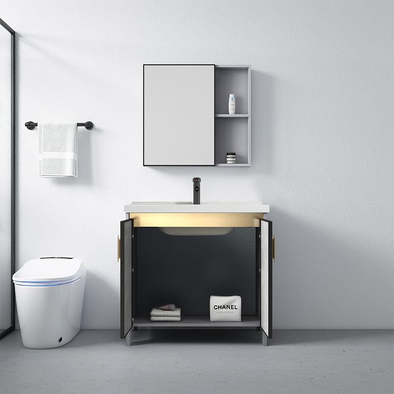Baño de aluminio espacio gabinete de baño lavabo gabinete combinación de cerámica integrado lavabo gabinete moderno cuarto de baño mesa de lavado