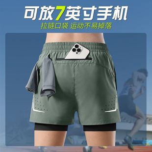 Summer Men's Multi-color Three-point Running Sports Fake Two-piece Shorts Men's Anti-walking Quick-drying Breathable Training Fitness Pants