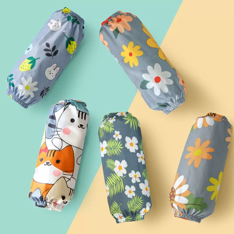 春秋防污套袖女办公室夏季时尚涤棉帆布工作上班用针织短防水防油