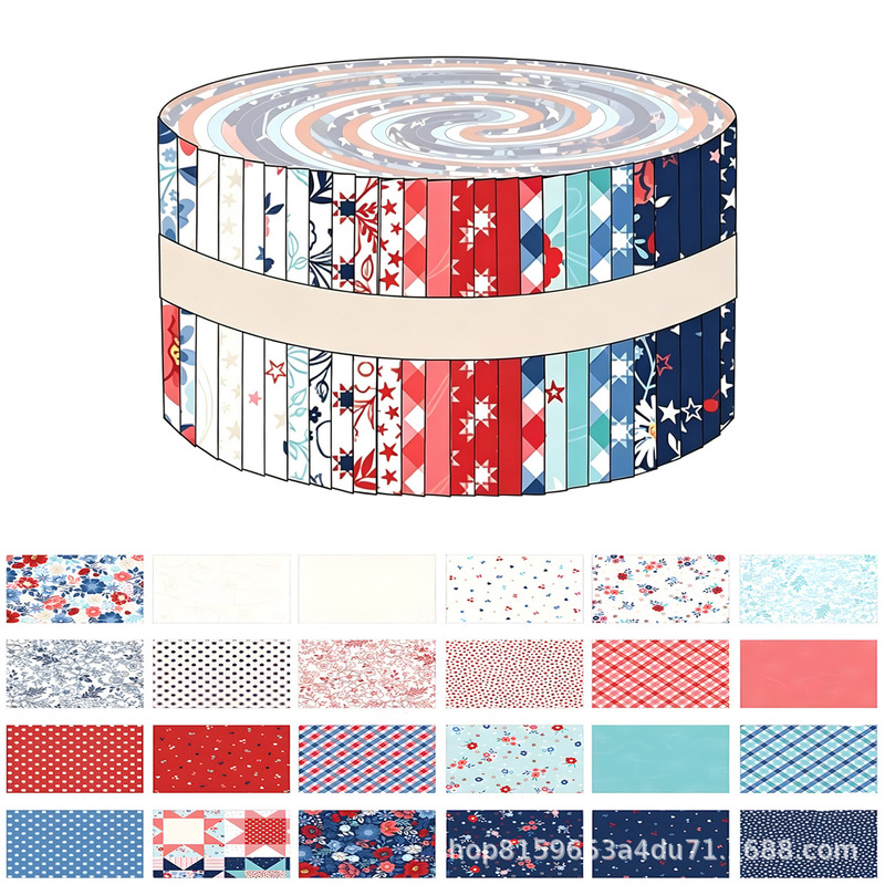 Exclusive for cross-border sales: Patriotic-themed red, white, and blue printed fabric strips set for handmade patchwork quilts and jelly roll fabrics