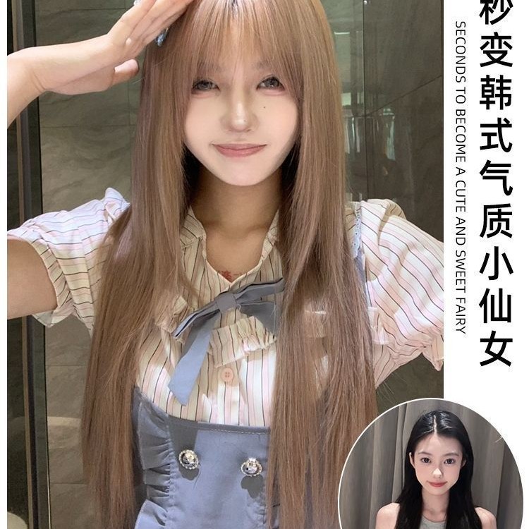 夢源層精修かつら女長髪減齢粉茶色女団風全頭カバー|undefined