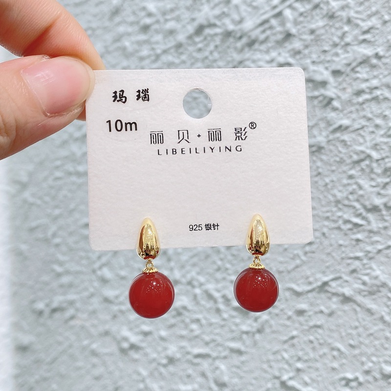 丽银/丽贝丽影红色系列耳饰复古时尚百搭氛围感滴油轻奢耳环预售|undefined