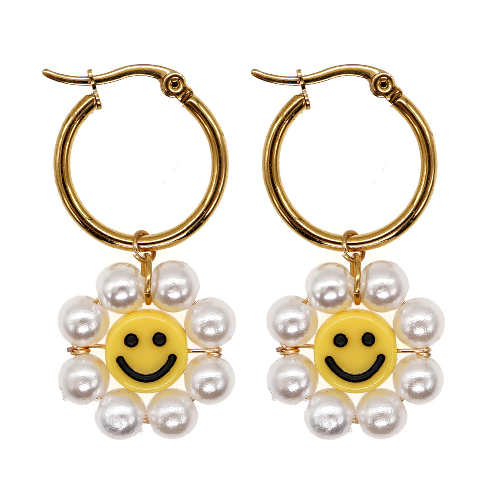 Bohemian Smiley Face Beaded Pearl Earrings display picture 5