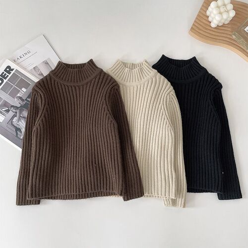 Skin-friendly, anti-pilling, warm inner base layer autumn and winter thickened half-high collar pit striped pullover sweater 0158A032