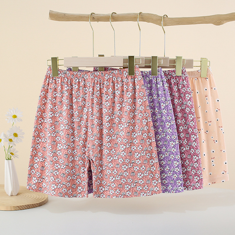Middle-Aged and Elderly Women's Milk Silk Shorts, Plus Size, Thin, Home Wear, Boxer Style, Floral Pattern, Mom's Underwear, Large Size Design