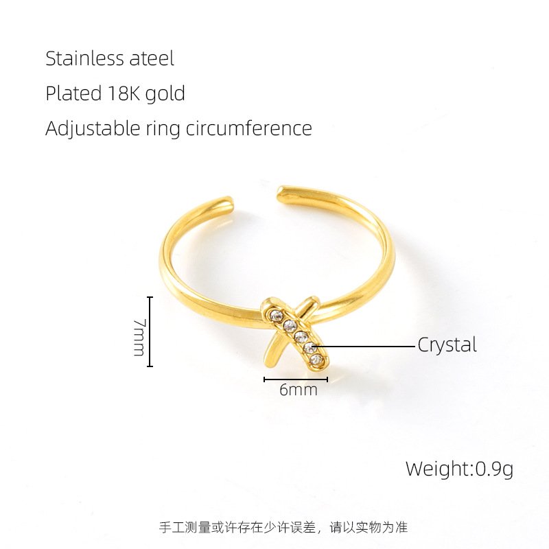 Moda nuevo anillo de diamante de acero inoxidable personalidad todo partido titanio acero 18K Luz de lujo en línea celebridad ins estilo anillo abierto