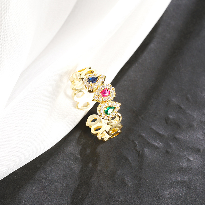 Gufa Sha oro galvanizado 18 quilates oro transfronterizo Europa y los Estados Unidos gota de agua zircon anillo abierto nicho de joyería de alta calidad