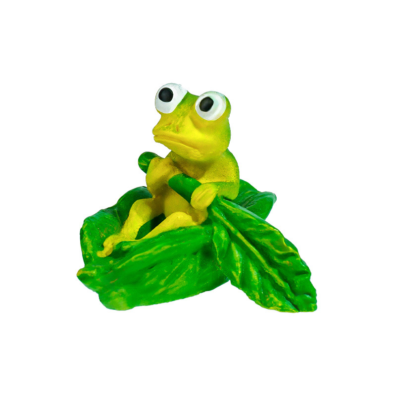 Micro paisaje de musgo Decoración de rana Decoración de acuario Nuevo montaje de bricolaje de hoja de loto Escenario de pecera