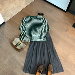 090709早秋减龄美式复古条纹衫休闲宽松圆领长袖T恤男女情侣上衣
