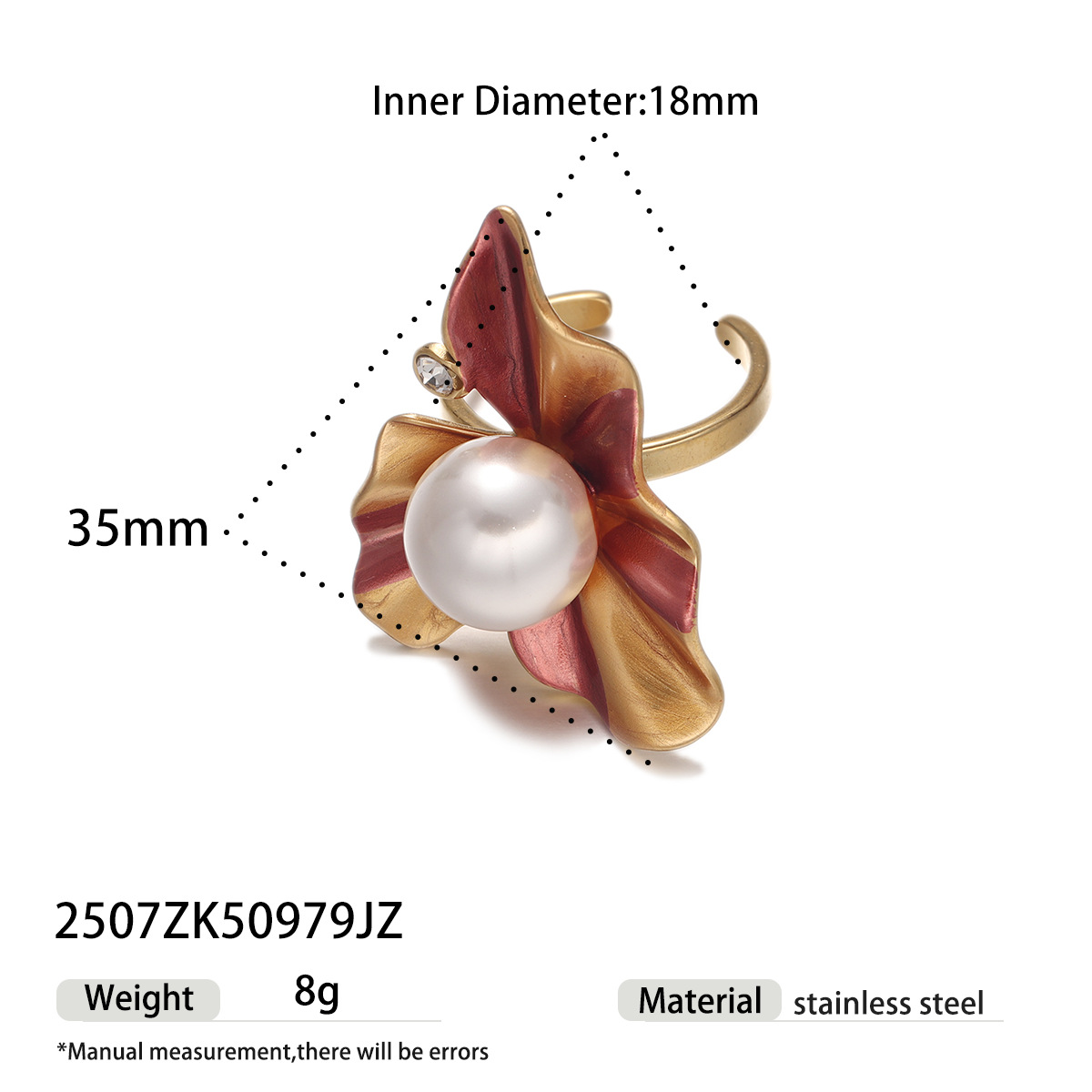 Anillo de acero de titanio europeo y americano de Tena, anillo de perlas de imitación de flores de todo fósforo de alto nivel, joyería transfronteriza para mujer que no se desvanece
