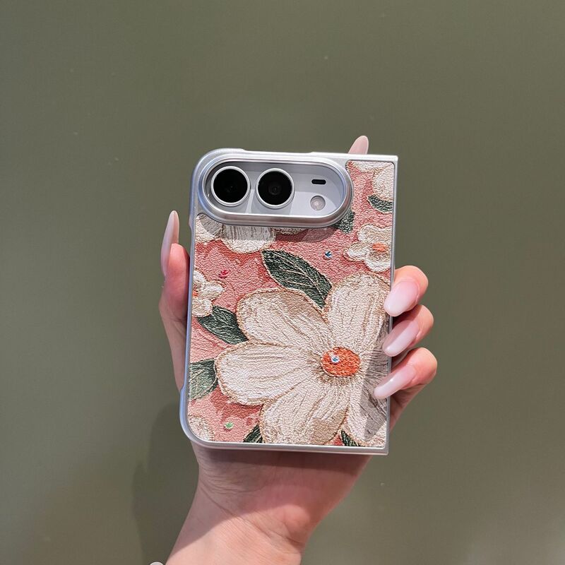 Suitable for iPhone Duo Phone Case, Lambskin Ins-Style Oil Painting Floral Pattern, Left and Right Folding Screen Anti-Drop Cover Suitable for iPhone Duo Phone Case, Lambskin Ins-Style Oil Painting Floral Pattern, Left and Right Folding Screen Anti-Drop Cover