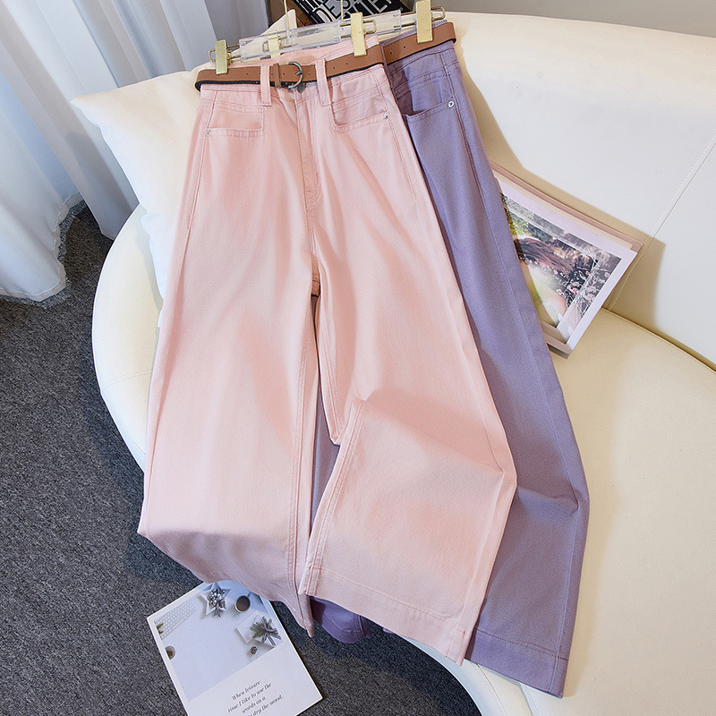 妙珍 夏用 テンセル 薄手 ハイウエスト ワイドレッグパンツ デニムパンツ レディース 九分丈 ストレートパンツ 女性用 3307 ワイドレッグ 着痩せ効果|undefined