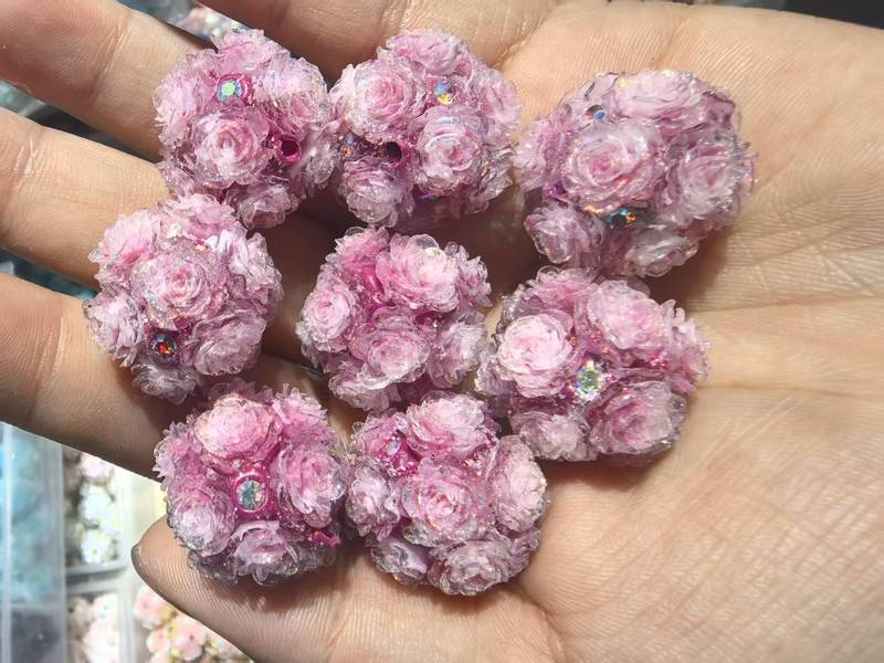 新款深浅系列仿真山茶花花球可过笔直孔DIY手机链饰品配件|undefined