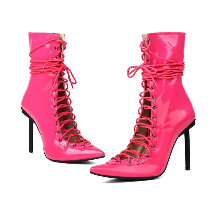 European and American foreign trade pointed-toe hollowed-out cross-strap stiletto high-heel ankle boots, large-size fashion high boots, women's knee-high boots European and American foreign trade pointed-toe hollowed-out cross-strap stiletto high-heel ankle boots, large-size fashion high boots, women's knee-high boots