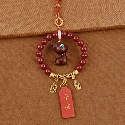 Car hanging – Rearview Mirror Peace and Prosperity - blood-sandalwood-deer-seeds-peace