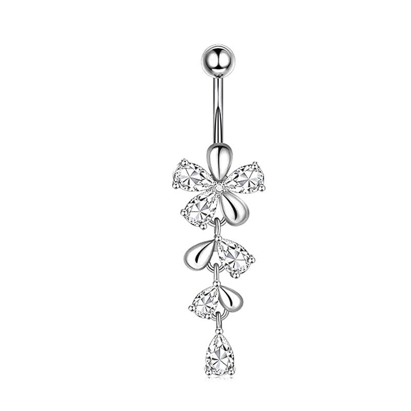 Customized European American Style Stainless Steel + Copper Zircon Flower Water Drop Pendant Belly Button Ring Piercing Jewelry detail image 9