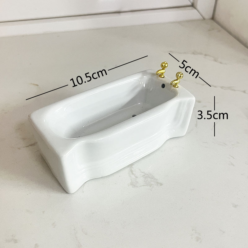 Ceramic Simple Pocket Bathtub Bath Basin Toilet Model 1/12 Dollhouse Ornament