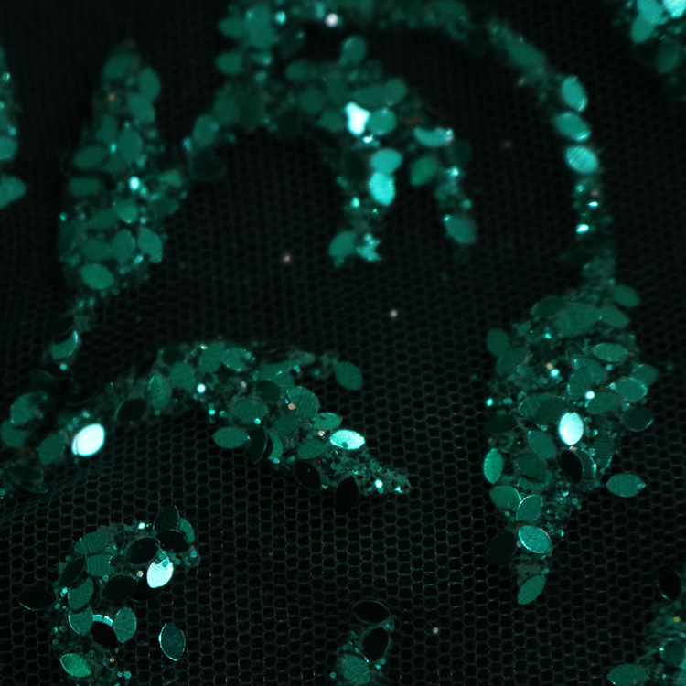 2024 nueva línea verde espumante sequinilla pulverización de oro polvo de malla tela de vestido de boda