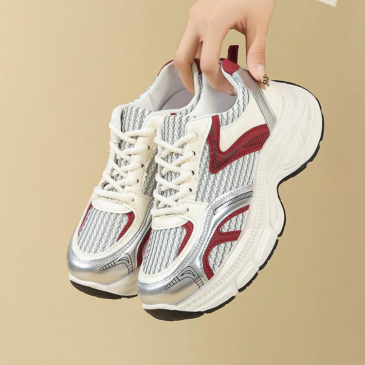 Женские кроссовки на толстой подошве из Тайчжоу, новинка 2025 года, дышащие повседневные кроссовки с сетчатыми вставками, цветные, увеличивающие рост, спортивные повседневные туфли для женщин