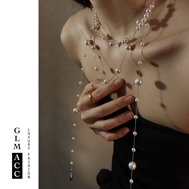 French Aesthetic Irregular Broken Pearl Chain Elegant and High-End Dreamy Nebula Long Necklace