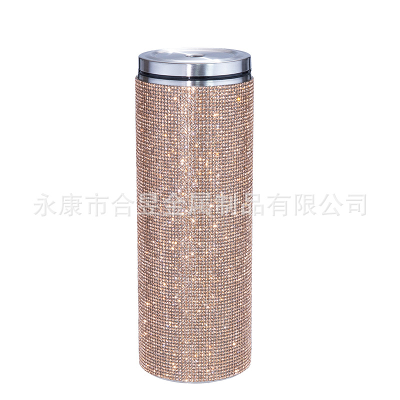 Bling rhinestone taladro 20oz vacío aislado paja de acero inoxidable taza café cuerpo recto adelgazamiento taza