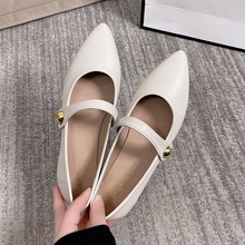 复古玛丽女鞋尖头2025新款法式软皮香风百搭单鞋女软底浅口平底鞋