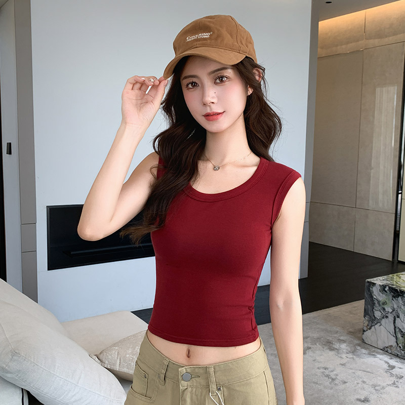 H358 Wide-Shoulder Camisole for Women, Summer Outerwear, Covering Side Breasts, Racerback Base Shirt, U-Neck, Slim Fit, Flattering