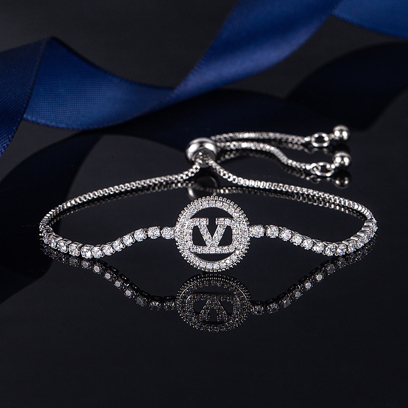 Trendy Internet Celebrity Style Copper Micro-Inlaid Zircon Gold-Plated Classic Lv Bracelet Red Rope Women's Round European and American Simple Style