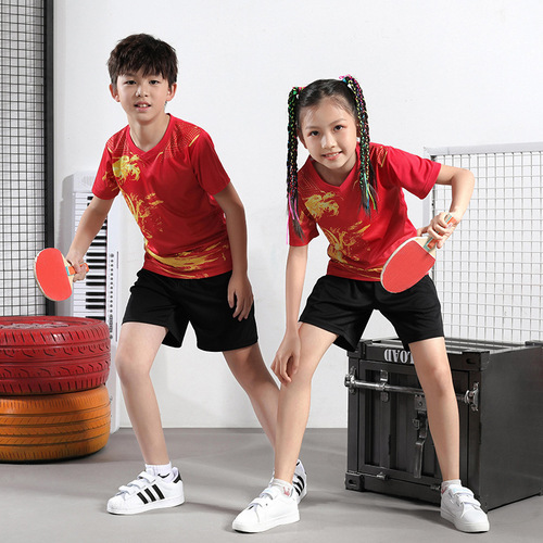 Black and Red Children's Badminton Set Quick-Dry Short-Sleeve Competition and Training Clothes for Boys and Girls Tennis and Table Tennis Sports Clothes
