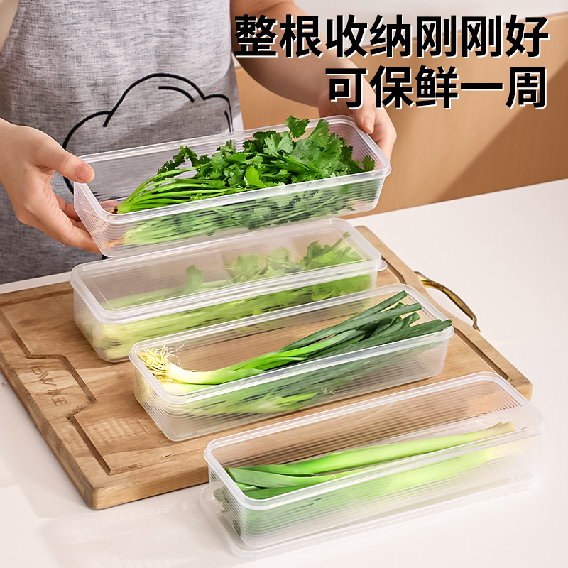 Caja de almacenamiento de fideos de cocina para el hogar Caja de almacenamiento de granos rectangular Refrigerador de plástico Caja de conservación de cebollas verdes refrigerada y sellada