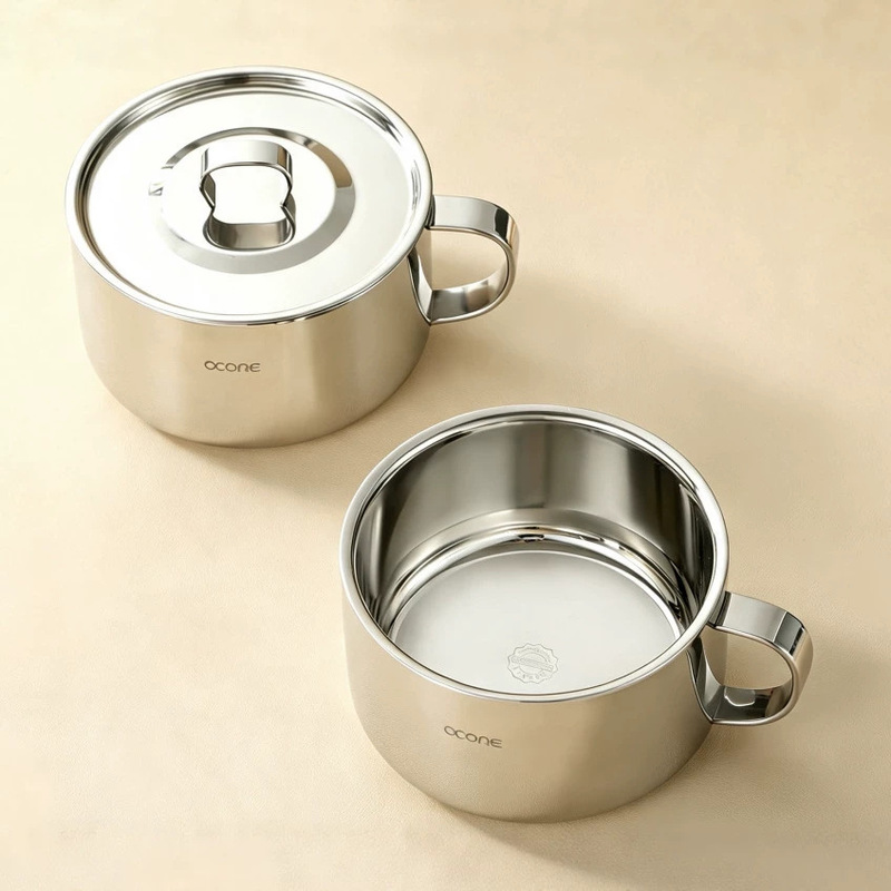 316 stainless steel dining cup with lid, double-layer anti-scalding noodle bowl with handle, large-capacity rice bowl for adults 316 stainless steel dining cup with lid, double-layer anti-scalding noodle bowl with handle, large-capacity rice bowl for adults