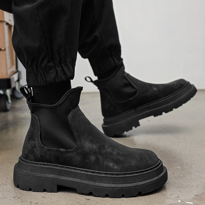 Summer Men's British Style Chelsea Ankle Boots 2024 New All-Match Black Thick Bottom Increased Tooling Martin Boots