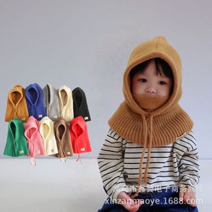Children's Hat Scarf Integrated Hat Baby's Neck Hat Autumn and Winter Girls' Wool Hat Boy's Ear Protection Hat Pullover Cap