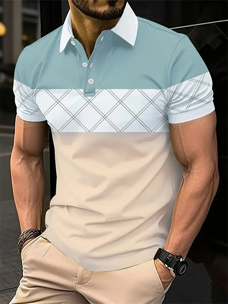 Camisa polo de solapa con botones de manga corta para hombre europeo y americano de Amazon Camisa de moda callejera con estampado digital 3D MB13
