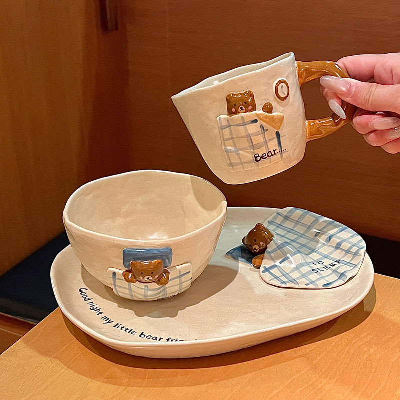 Creative Bear Ceramic Bowls and Plates with 3D Relief, Children's Tableware, Gift Items, Underglaze Color Mugs, Rice Bowls Creative Bear Ceramic Bowls and Plates with 3D Relief, Children's Tableware, Gift Items, Underglaze Color Mugs, Rice Bowls