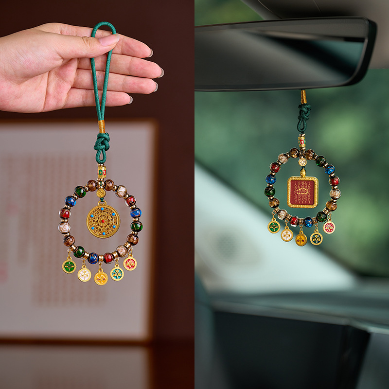 New Ash-Colored Glazed Multi-Treasure Car Pendant, Five-Way God of Wealth High-End Car Hanging, Yellow God of Wealth Thangka Fortune-Attracting Pendant
