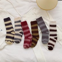 秋冬季新款袜子女中筒袜毛圈加厚保暖日系复古条纹反织长筒堆堆袜