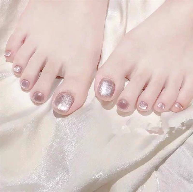 J-022-Xu Mengdie Dy-01 Light Pink Crystal Toe Nails Fake Nails Handmade Wearable Nail Art Stickers Finished Nail Pieces 2