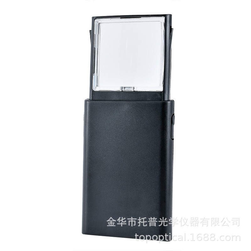 厂家供应塑料可弹出带灯放大镜口袋便携方形镜片3x放大镜