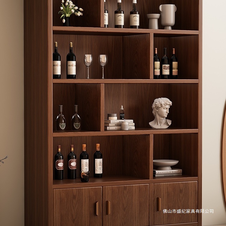 Solid Wood Ecological Board Wine Cabinet Wall-Mounted Living Room Storage Display Cabinet Commercial Wine Rack 2024 New Home New Chinoiserie