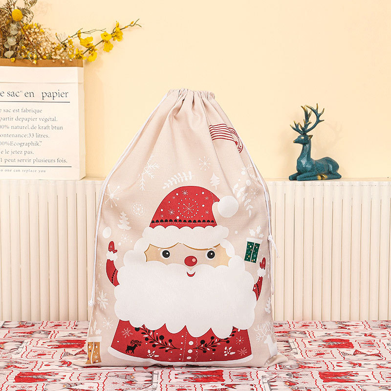 Transfronteriza nueva bolsa de lona de Navidad Mochila De Santa Claus impreso cerrado bolsa de regalo Mochila De Navidad