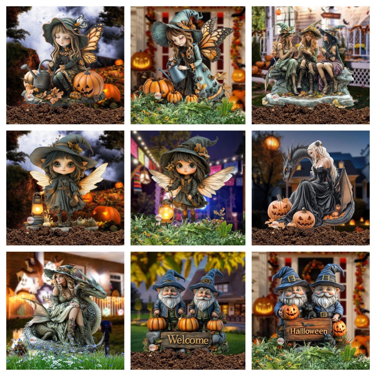 跨境万圣节经典女巫南瓜灯小矮人2D平面亚克力户外花园装饰地插