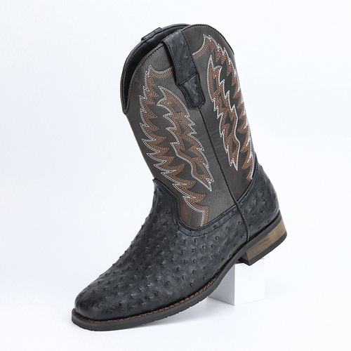 Western cowboy boots square-toe men's boots embroidered motorbike boots