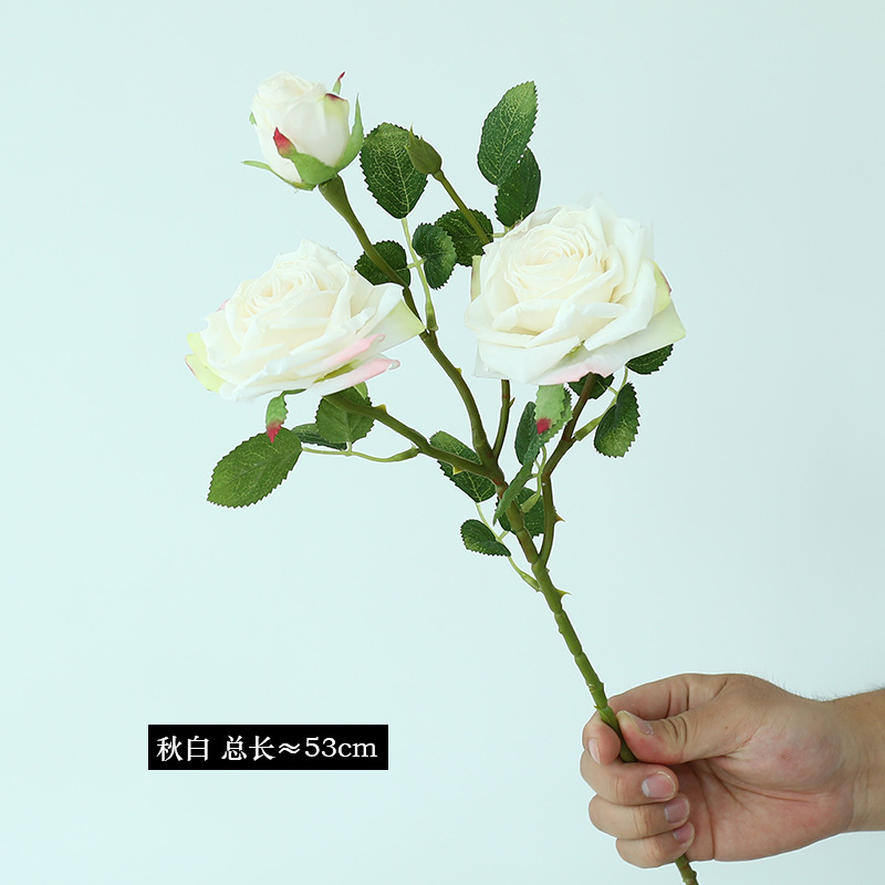 法式3头焦边玫瑰花假花复古客厅餐桌仿真花装饰摆件插花家居婚庆|undefined